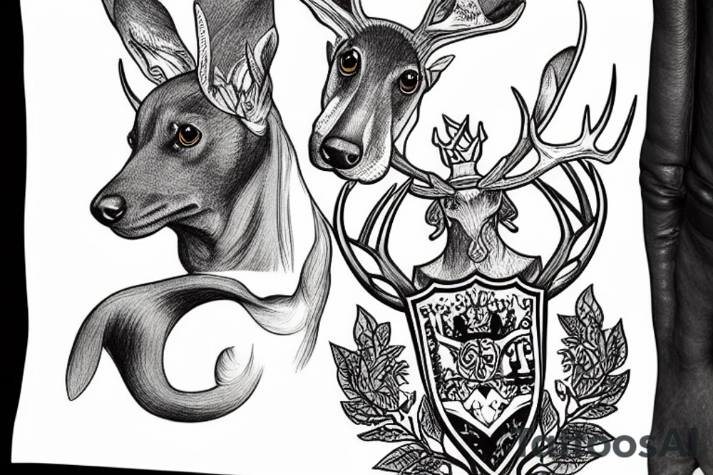 Coat of arms with Dachshunds and roe deer. tattoo idea