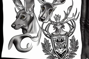 Coat of arms with Dachshunds and roe deer. tattoo idea