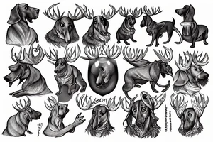 Coat of arms with Dachshunds, moose and potatoes. tattoo idea