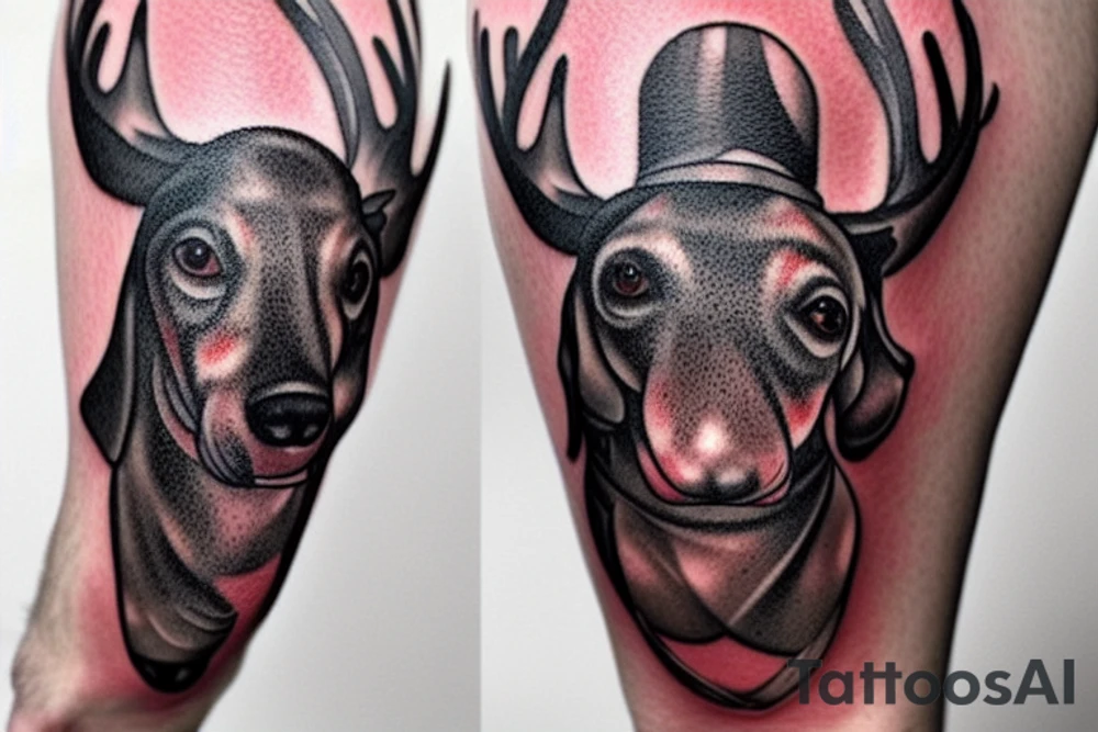 Coat of arms with Dachshunds, moose and potatoes. tattoo idea