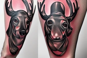 Coat of arms with Dachshunds, moose and potatoes. tattoo idea