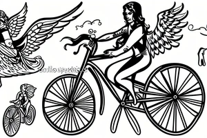 Bicycle with angel sitting on handlebars tattoo idea