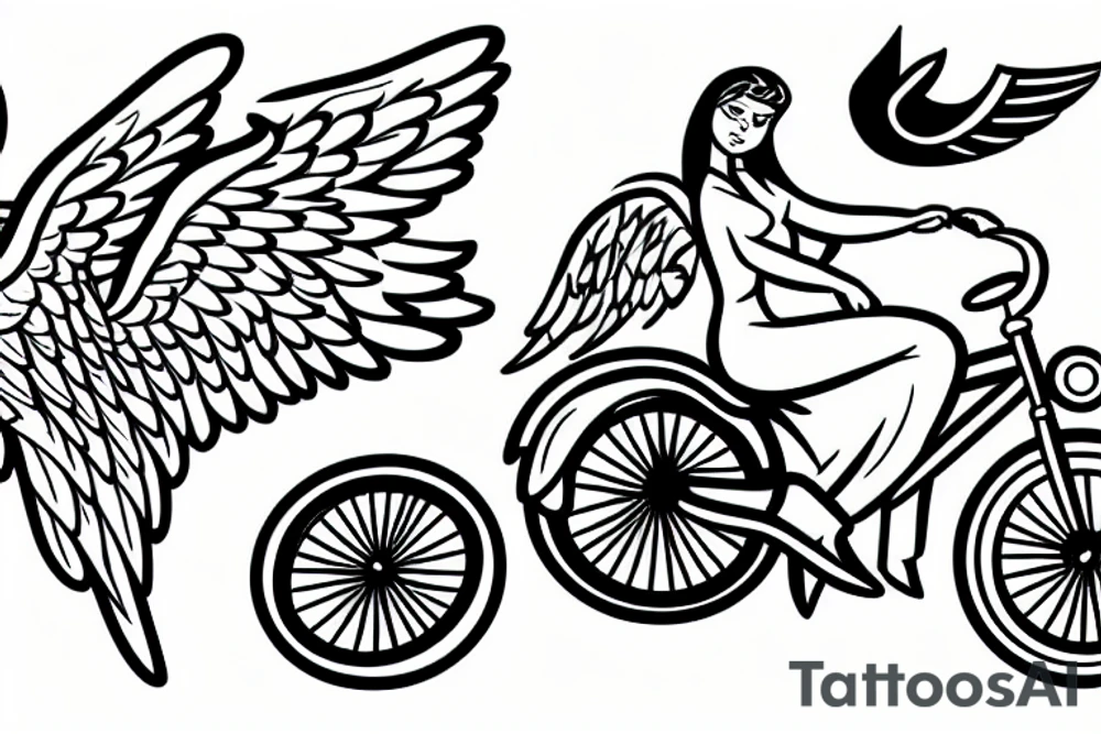 Bicycle with angel sitting on handlebars tattoo idea