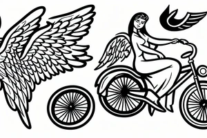 Bicycle with angel sitting on handlebars tattoo idea