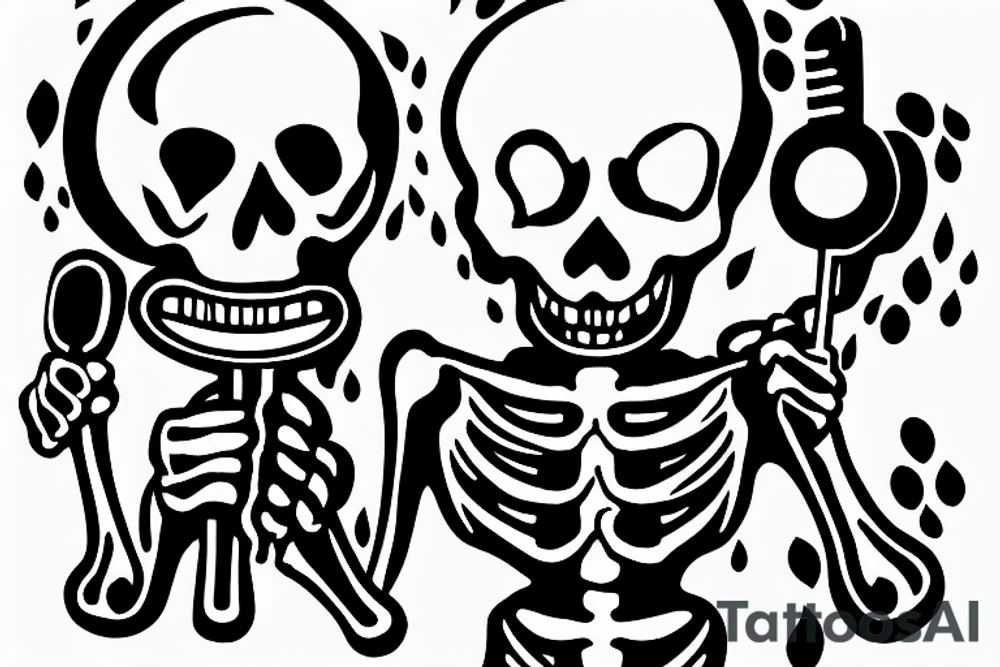 A skeleton holding a microphone on fire tattoo idea