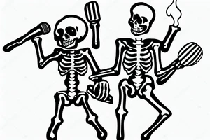 A skeleton holding a microphone on fire tattoo idea