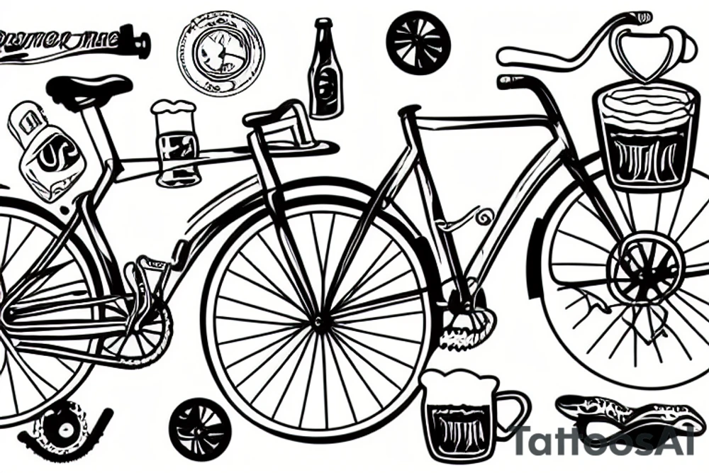 Bicycle with beer mug sitting on handlebars tattoo idea