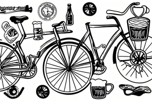 Bicycle with beer mug sitting on handlebars tattoo idea