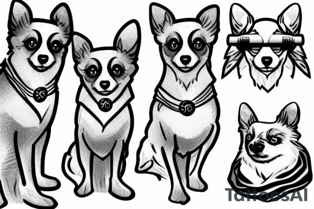 pomerianian dog with a bandana and a gun tattoo idea