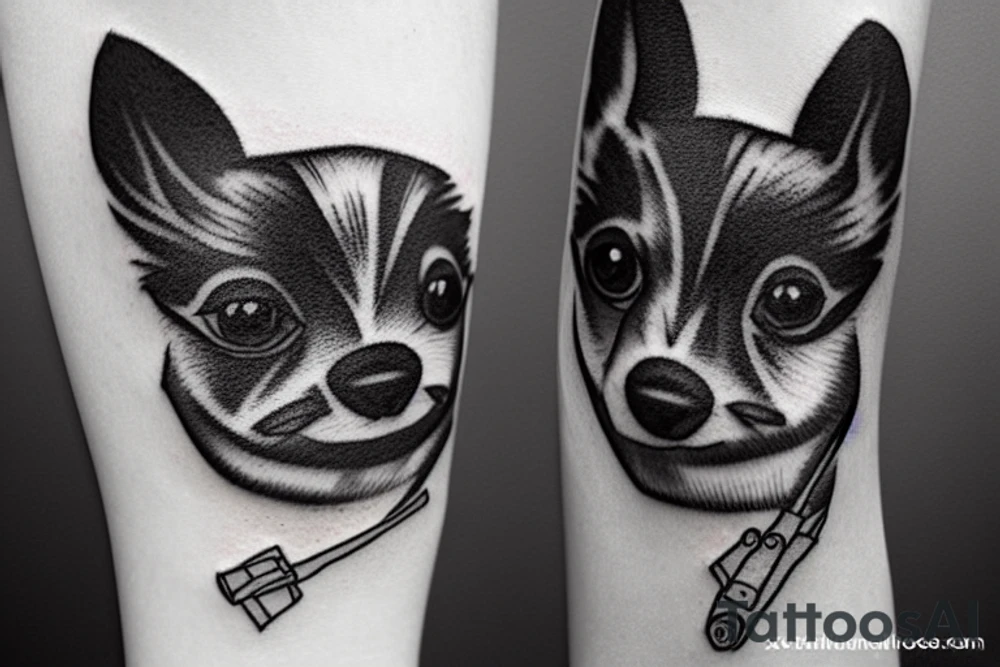 pomerianian dog with a bandana and a gun tattoo idea