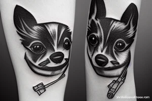 pomerianian dog with a bandana and a gun tattoo idea