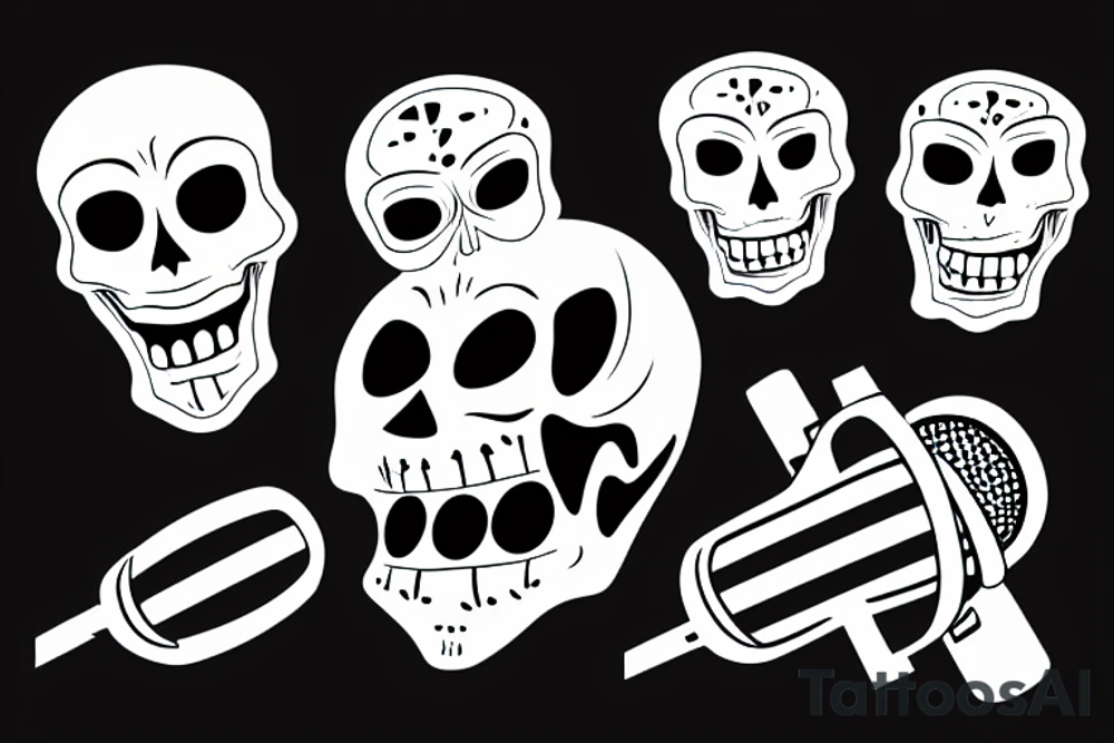 A skeleton holding a microphone on fire tattoo idea