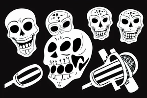 A skeleton holding a microphone on fire tattoo idea