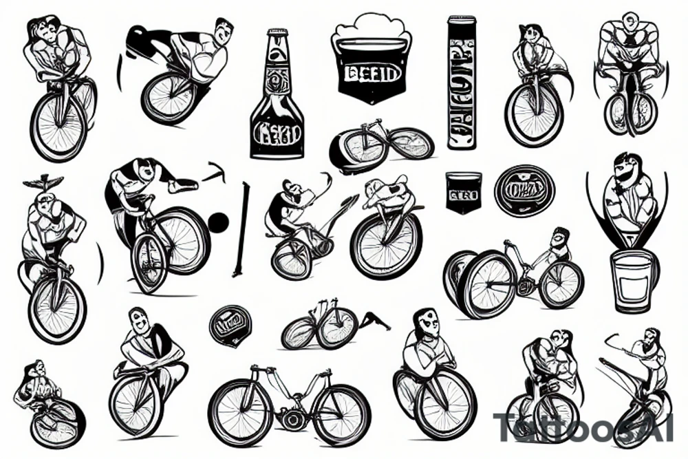 Racing Bicycle with beer mug sitting on handlebars tattoo idea