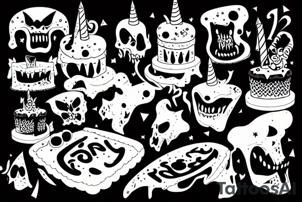 A demon eating birthday cake tattoo idea
