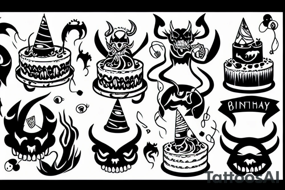 A demon eating birthday cake tattoo idea