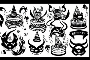 A demon eating birthday cake tattoo idea