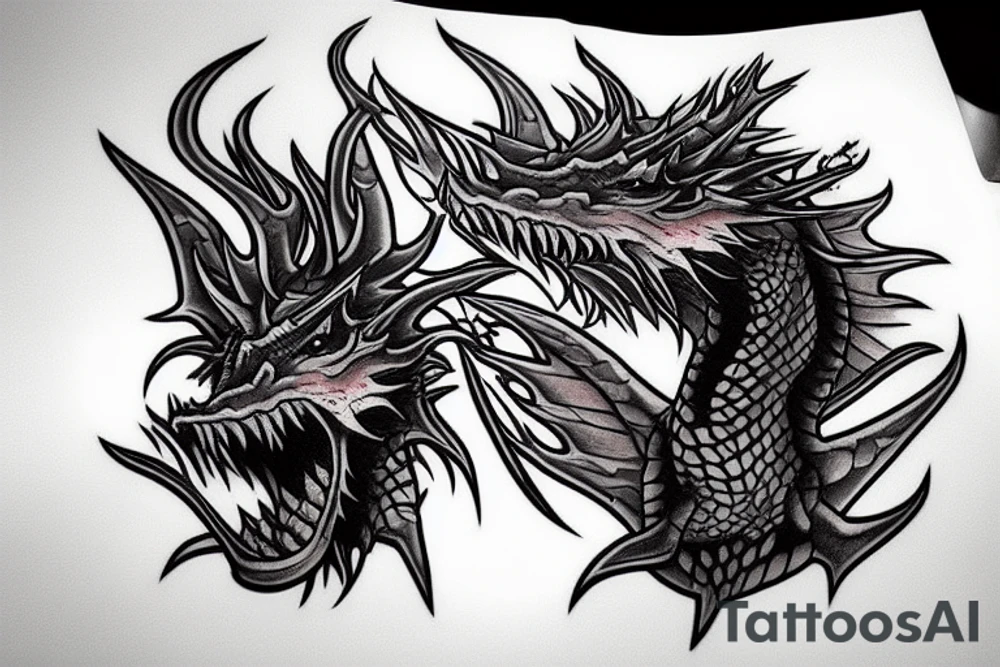 European dragón head spitting fire tattoo idea
