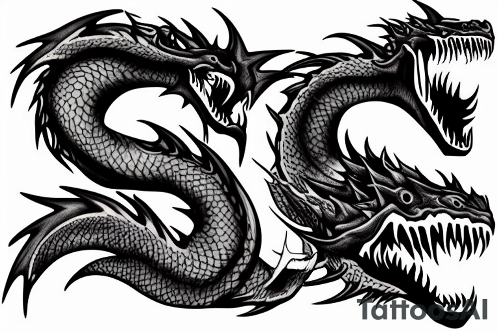 European dragón head spitting fire tattoo idea
