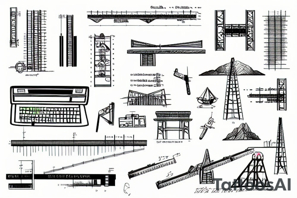 civil engineer designing a steel beam through computer calculations tattoo idea