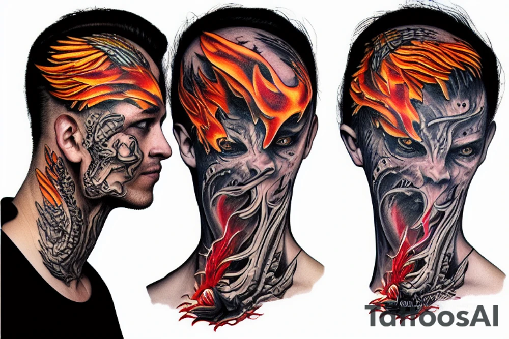 European dragón head spitting fire tattoo idea
