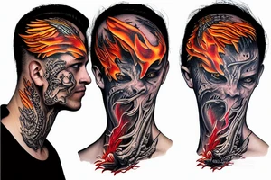 European dragón head spitting fire tattoo idea