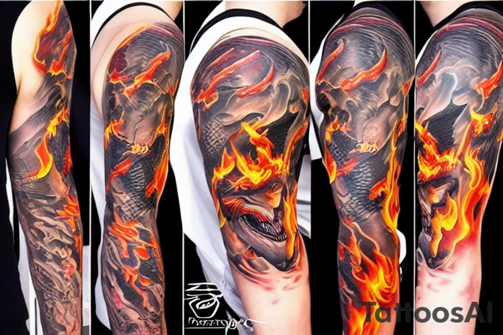 European dragón head spitting fire tattoo idea