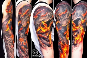 European dragón head spitting fire tattoo idea