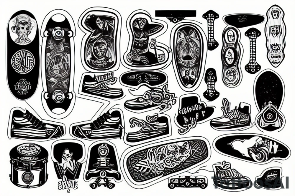 Skateboard music tattoo idea