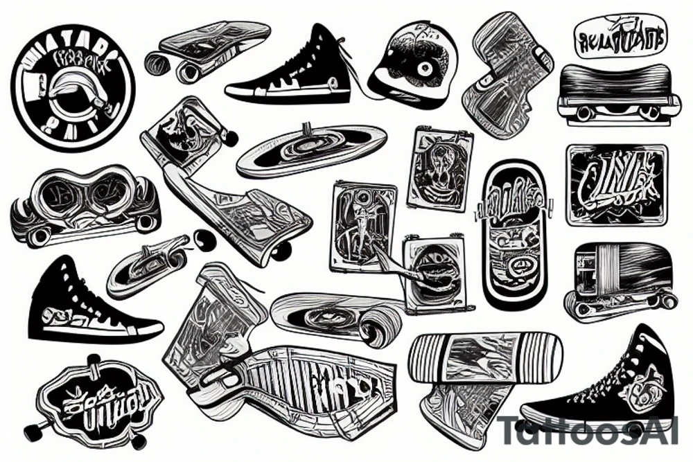 Skateboard music tattoo idea