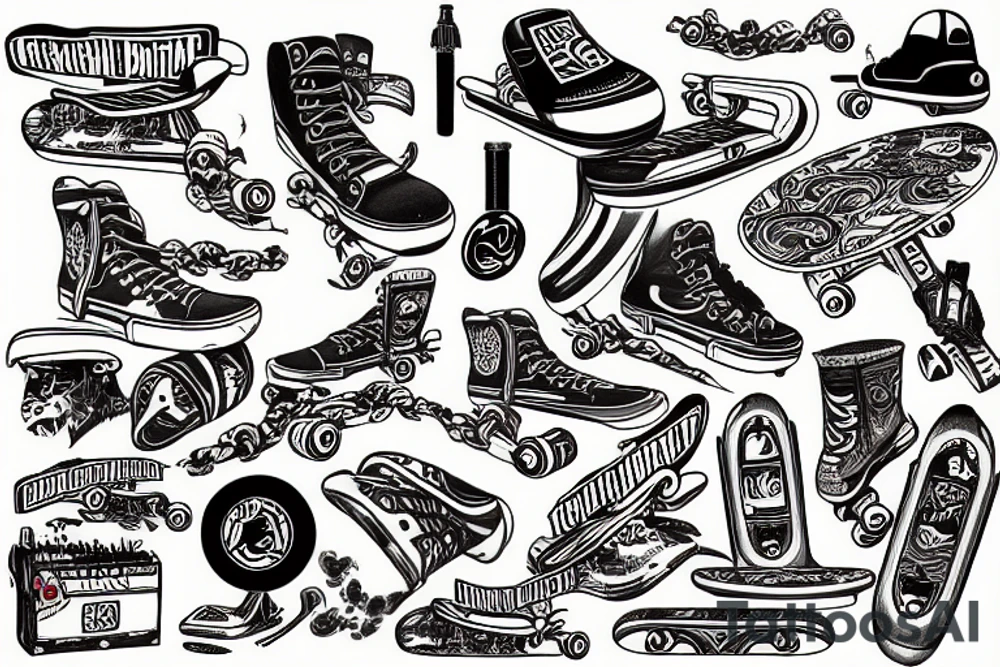 Skateboard music tattoo idea