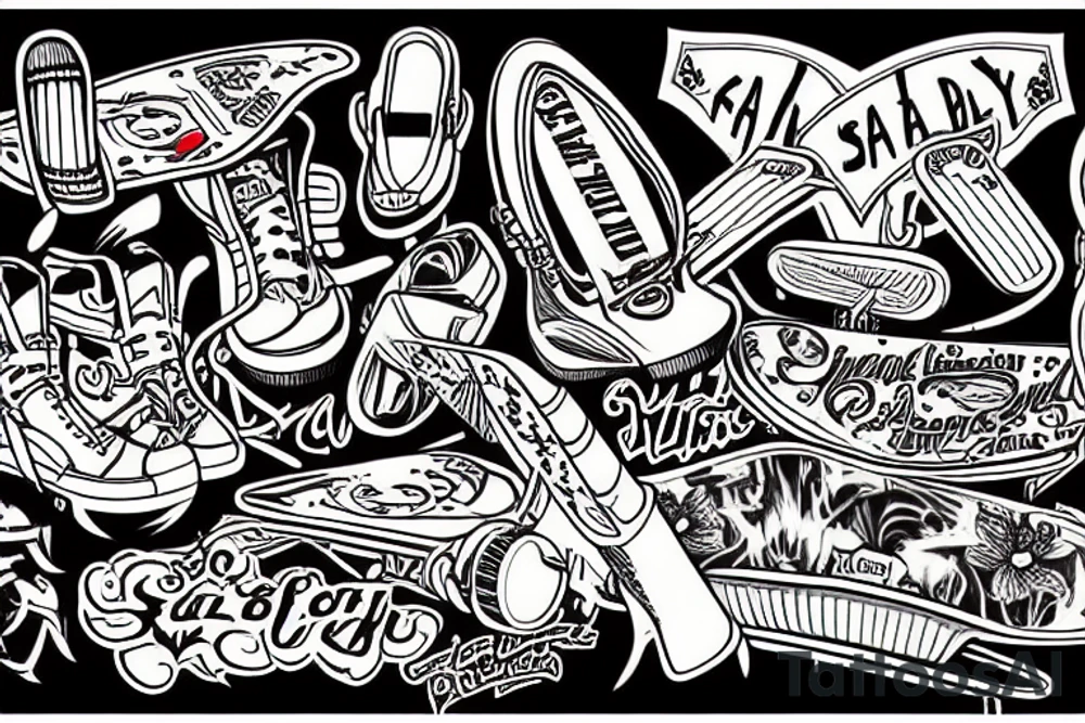 Skateboard music tattoo idea