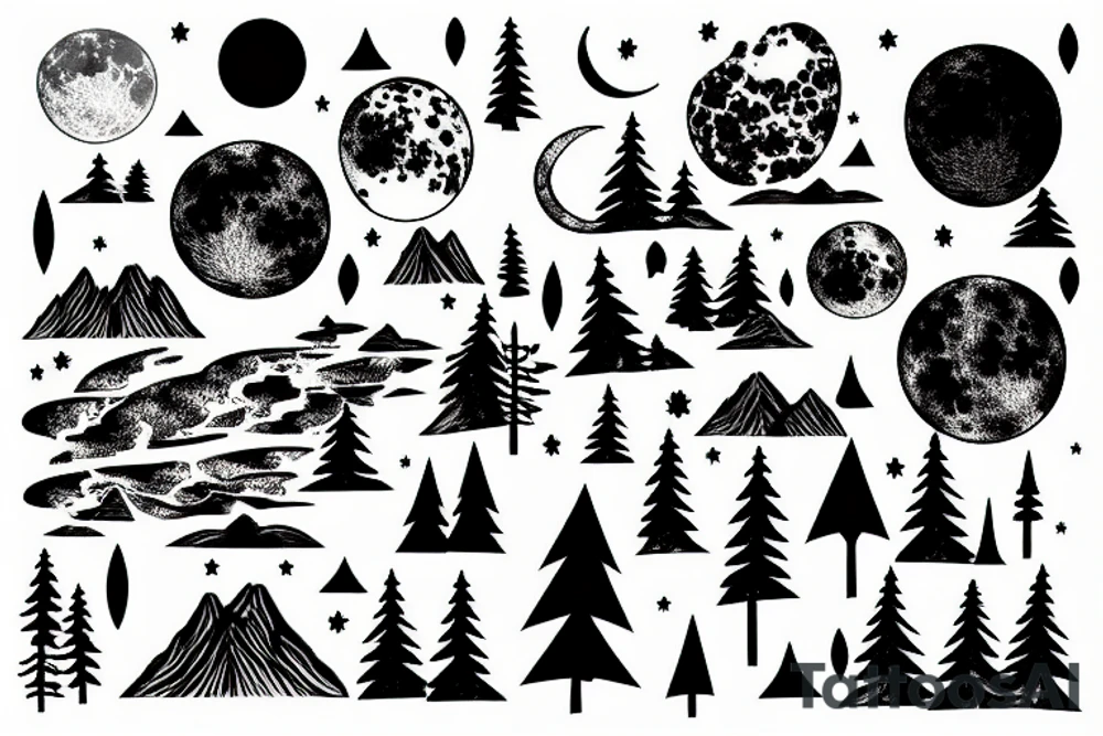 Horizon with trees and moon tattoo idea