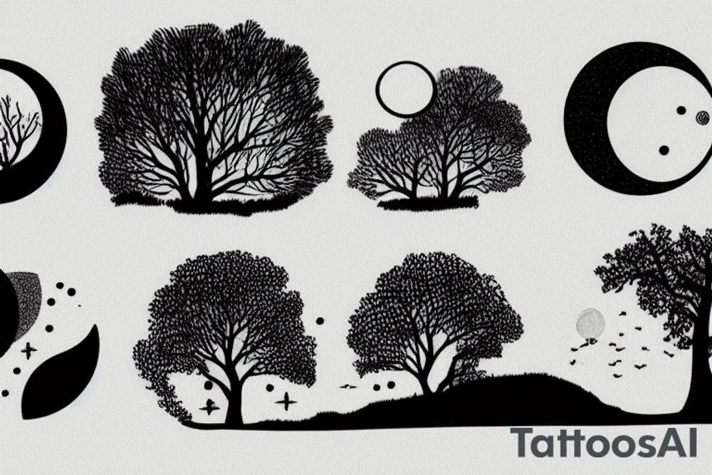 Horizon with trees and moon tattoo idea