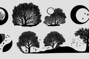Horizon with trees and moon tattoo idea