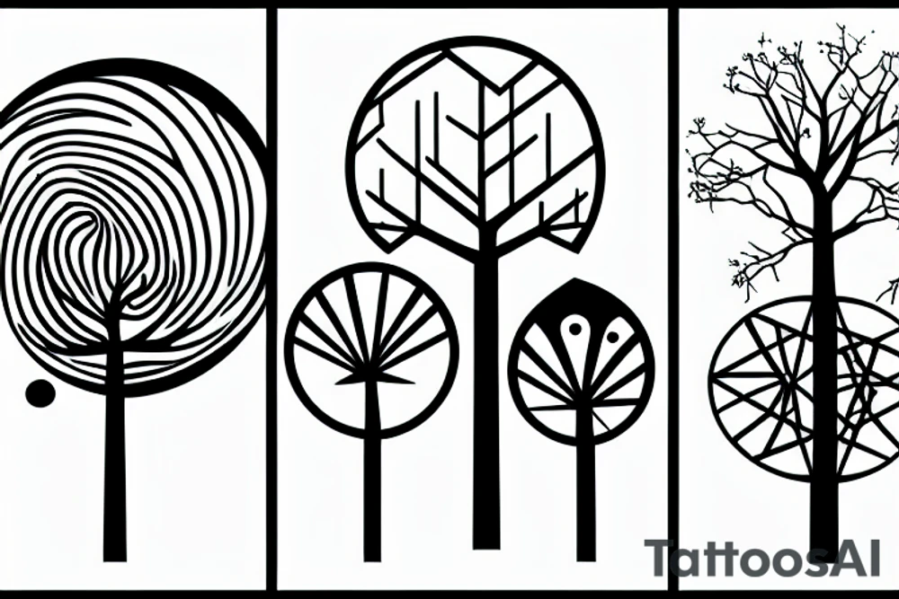 trees on the horizon with a tent and moon tattoo idea