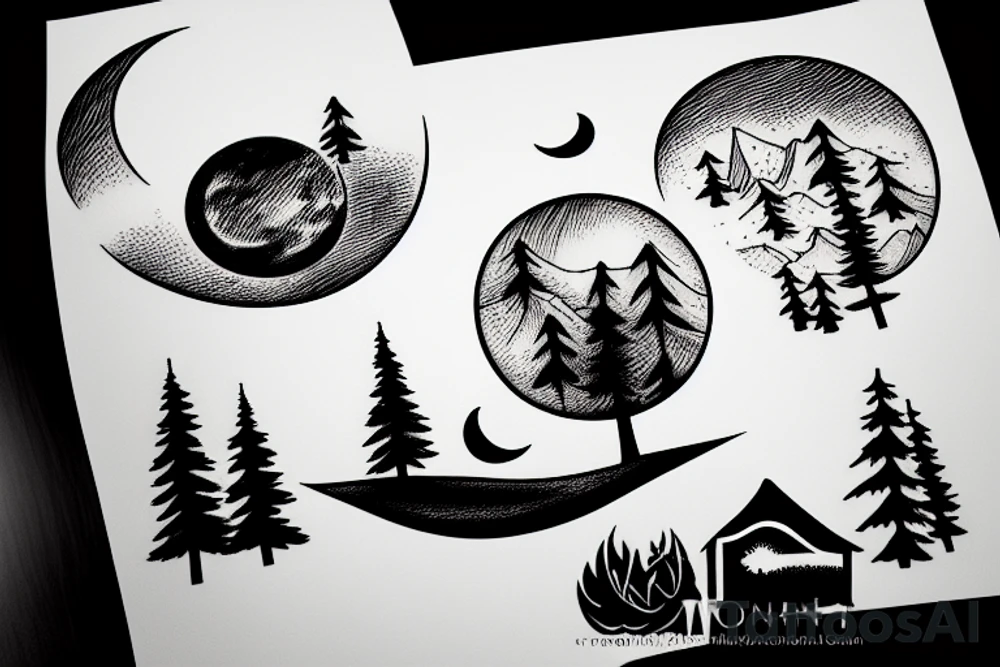 trees on the horizon with a tent and moon tattoo idea trees on the horizon with a tent and moon tattoo idea
