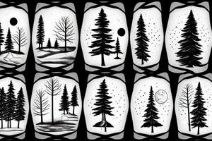 trees on the horizon with a tent and moon tattoo idea