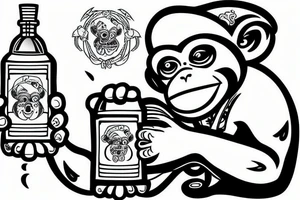 sailor monkey drinking a bottle of rum tattoo idea