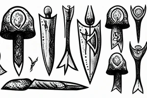medieval dagger inside a magic mushroom tattoo idea