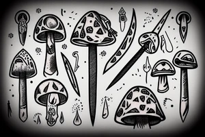 medieval dagger inside a magic mushroom tattoo idea