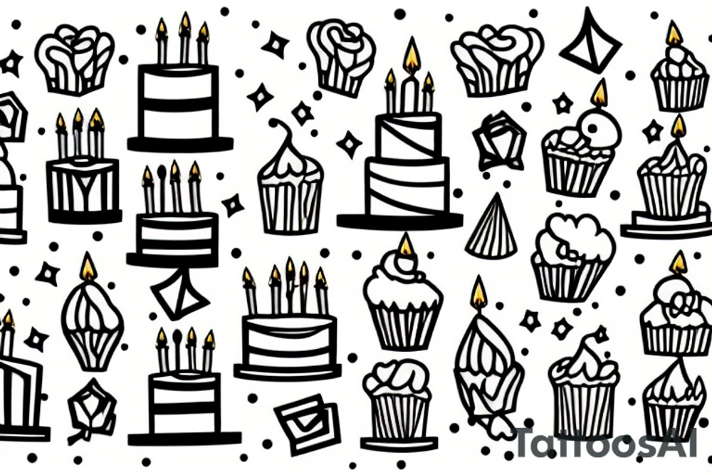 birthday cake with candles and confetti tattoo idea