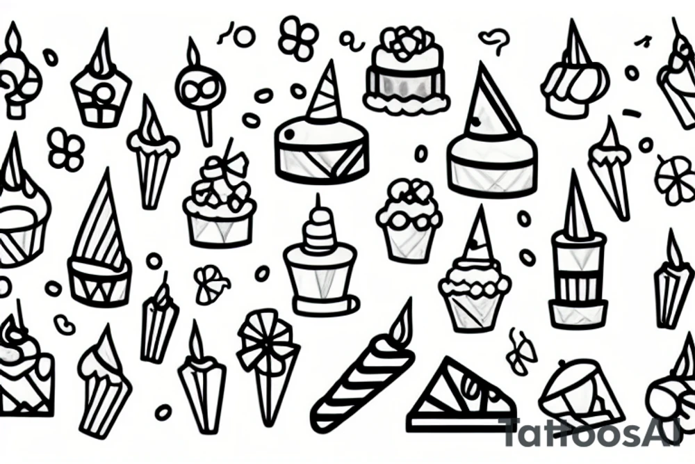 birthday cake with candles and confetti tattoo idea