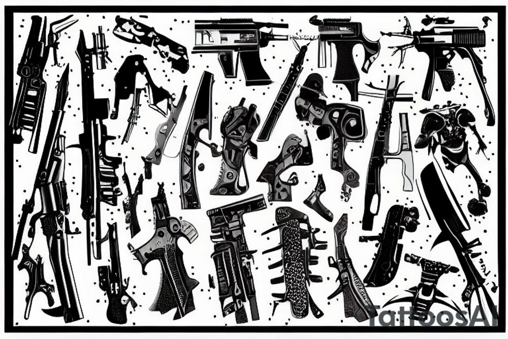 utopia showing weapons and cyber space tattoo idea