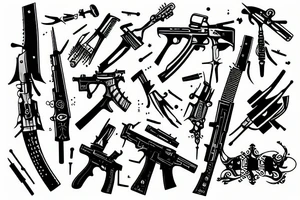 utopia showing weapons and cyber space tattoo idea