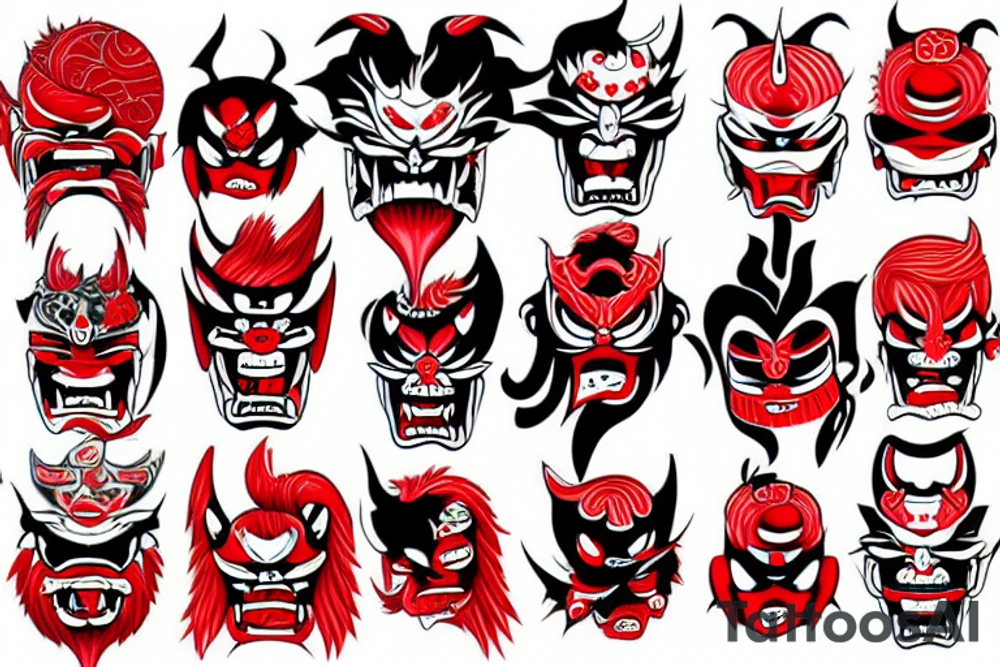 red oni mask tattoo idea
