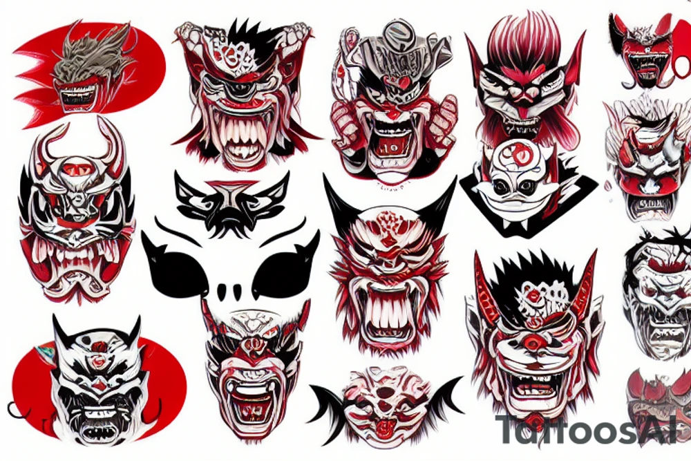 red oni mask tattoo idea