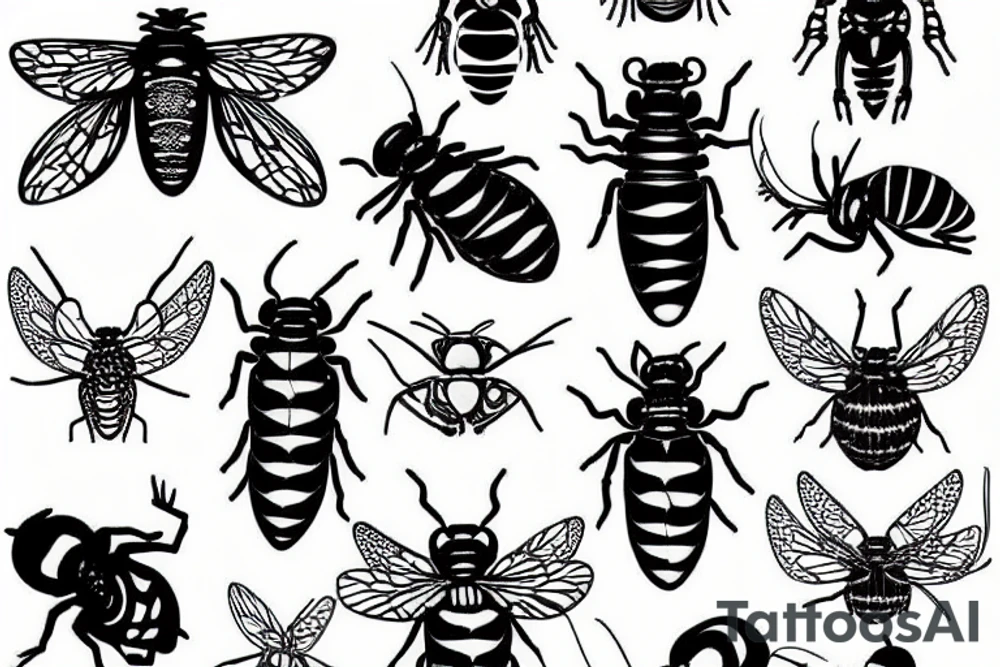 cicada tattoo in dotted style tattoo idea
