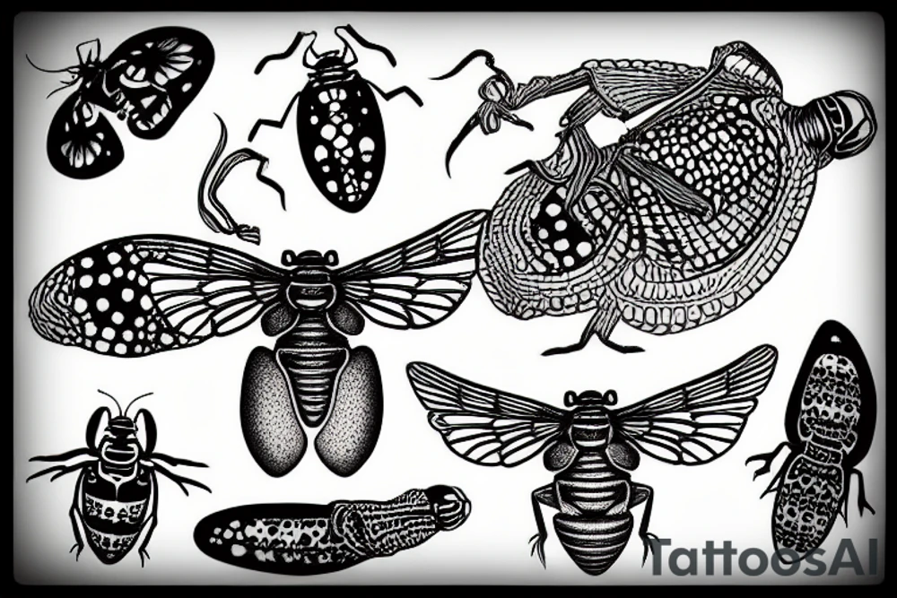 cicada tattoo in dotted style tattoo idea