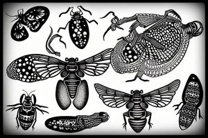 cicada tattoo in dotted style tattoo idea